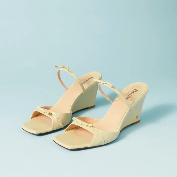 Rouje Paris Eve Wedge Mules Nappa Butter Yellow Size 37 - Picture 2 of 16